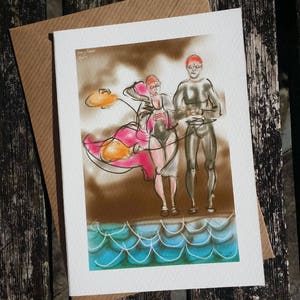 wenskaart: 'March Winds' - kunstkaart, open water zwemmen, winterzwemmen