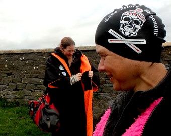 Standard size - "Cake Before Dishonour" - swim hat / pirate swimming hat by Nancy Farmer. Skull and Crossbones