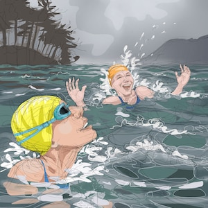 wenskaart: 'Ze gaat naar binnen, zelfs in de winter' - wildzwemmen, Cumbria, zwemmen in open water