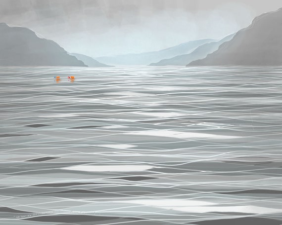 Art print - "We hear it's still cold in Ullswater" - open water swim in Cumbria, Lake District. Wild swim gift for friend. Calming, mindful.