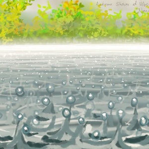 carte de vœux : 'Autumn Shower' - carte d'art, natation en eau libre, pluie sur l'eau