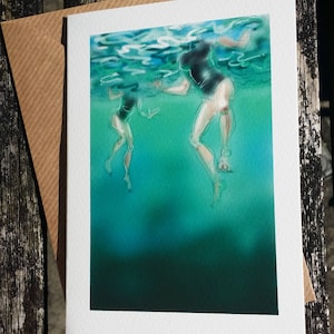 wenskaart: 'Fish-Eye Lens' - kunstkaart, zwemmen in open water, wildzwemmen.