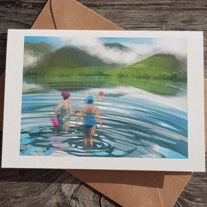 wenskaart: zwemmen in Brother's Water in Cumbria - 'Faffing brengt zijn eigen beloningen met zich mee'. Openwaterzwemmen, grappige zwemmers