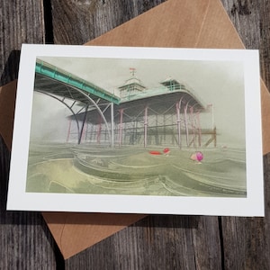 Carte de voeux : « Still.Scary.Topic » - Nager jusqu'au bout de la jetée de Clevedon - par Nancy Farmer. Baignade en mer