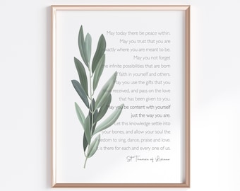 St Therese of Lisieux, May Today There Be Peace Within, Peace Quote Print, Printable Inspirational Quote, Wall Art Print / G30