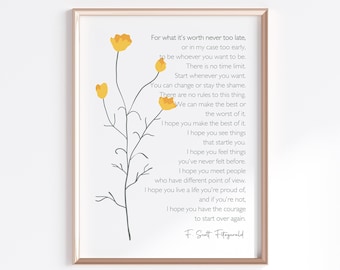 F. Scott Fitzgerald Quote, For What It's Worth Print, Woman Wall Decor, Inspirational Wall Art, Digital Print / G28
