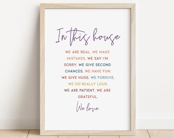 In This House We Are Real Family Wall Decor, Inspirational Wall Art, Family Quote Printable, Living Room Decor, Printable Wall Art /S33