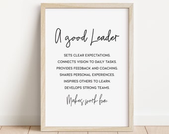 A Good Leader Quote, Motivational Leadership Quote, Inspirational Office Decor, Instant Download Print, Gift for Boss / E07