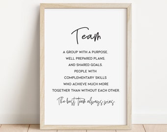 Team Definition Digital Download Print, Team Quote Office Wall Art, Motivational Office Art Prints, Teamwork Quote, Instant Download / B30