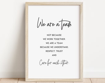 We Are A Team Printable Poster, Teamwork Quote Print, Team Quote Office Wall Art, Motivational Office Wall Decor, Quotes about Teamwork /B38