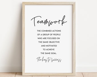 Teamwork Definition Print, Teamwork Quote Office Wall Art, Motivational Office Art Prints, Teamwork Poster Printable /B 27