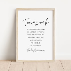 Teamwork Definition Print, Teamwork Quote Office Wall Art, Motivational Office Art Prints, Teamwork Poster Printable /B 27