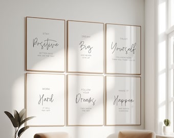 Stay Positive, Work Hard, Make It Happen, Motivational Set of 6 Prints for Office Decor, Office Wall Art, Printable Quotes / C23