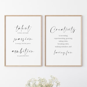 Creativity Quotes Print, Set of 2 Printable Wall Art, Motivational Office Decor, Inspirational Office Quotes, Work Motivation Posters / A27