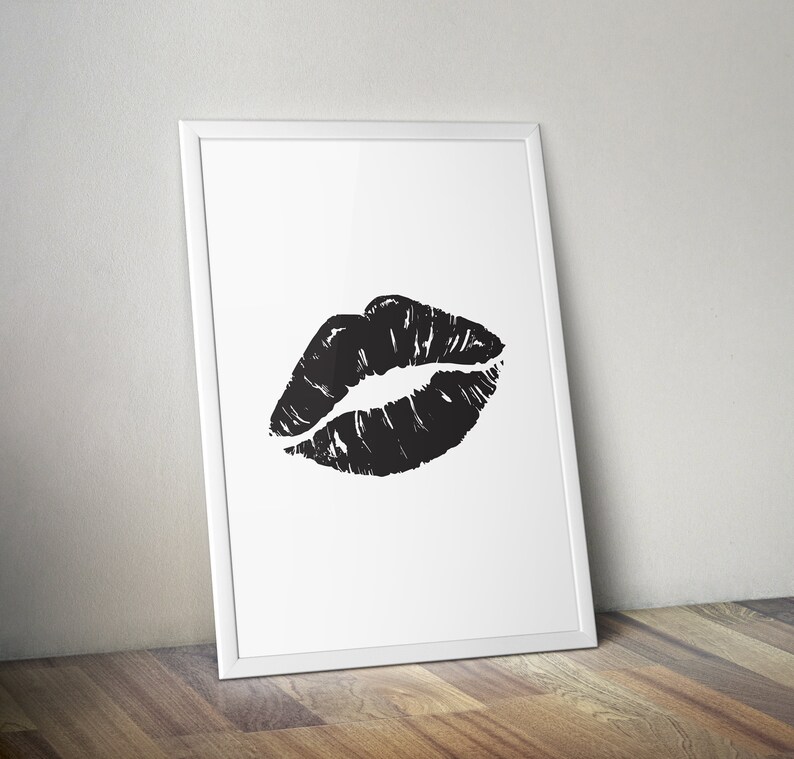 Lips Wall Art Black Kiss Wall Decor Printable Art Lips Etsy