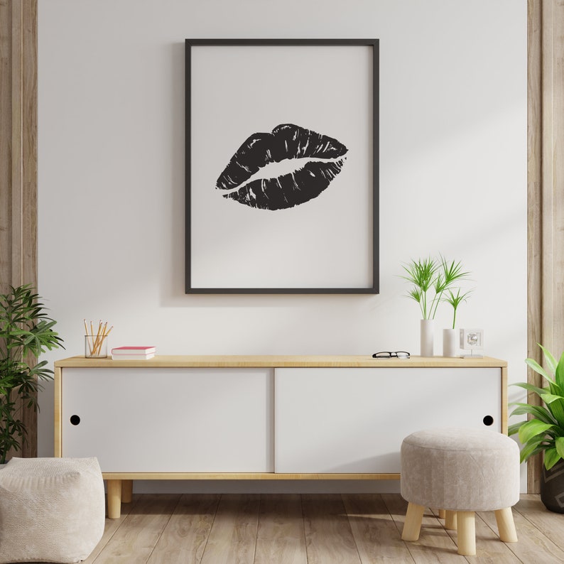 Lips Wall Art Black Kiss Wall Decor Printable Art Lips Etsy