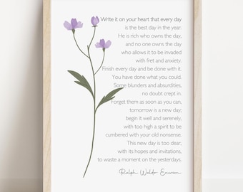 Stampa di poesie di Ralph Waldo Emerson, citazione ispiratrice, decorazione murale (download digitale)
