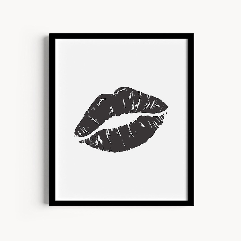 Lips Wall Art, Black Kiss Wall Decor, Printable Art Lips, Fashion Art, Lips Poster, Vanity Wall