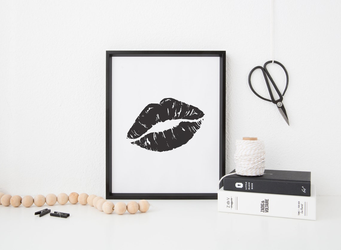 Lips Wall Art Black Kiss Wall Decor Printable Art Lips Etsy