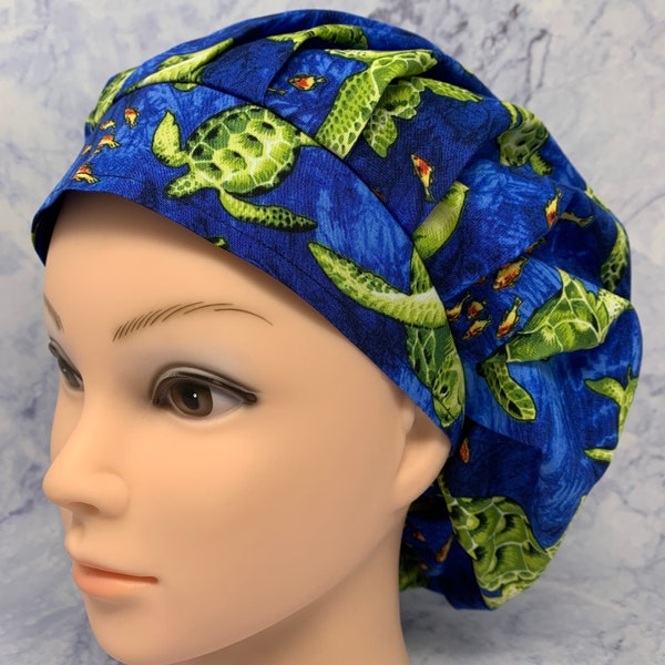 HONU (turtles) 1- (fabric bought directly from Hawaii),  unisex bouffant style adjustable scrub cap