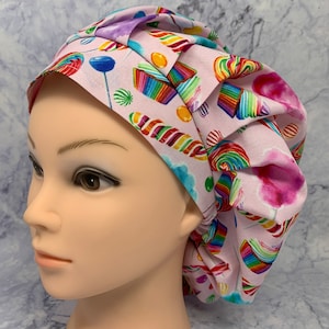 SUGAR RUSH, unisex bouffant surgical scrub cap adjustable hat, Candy