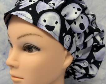 YOUR HAPPY GHOST - unisex bouffant surgical scrub cap adjustable hat, Halloween