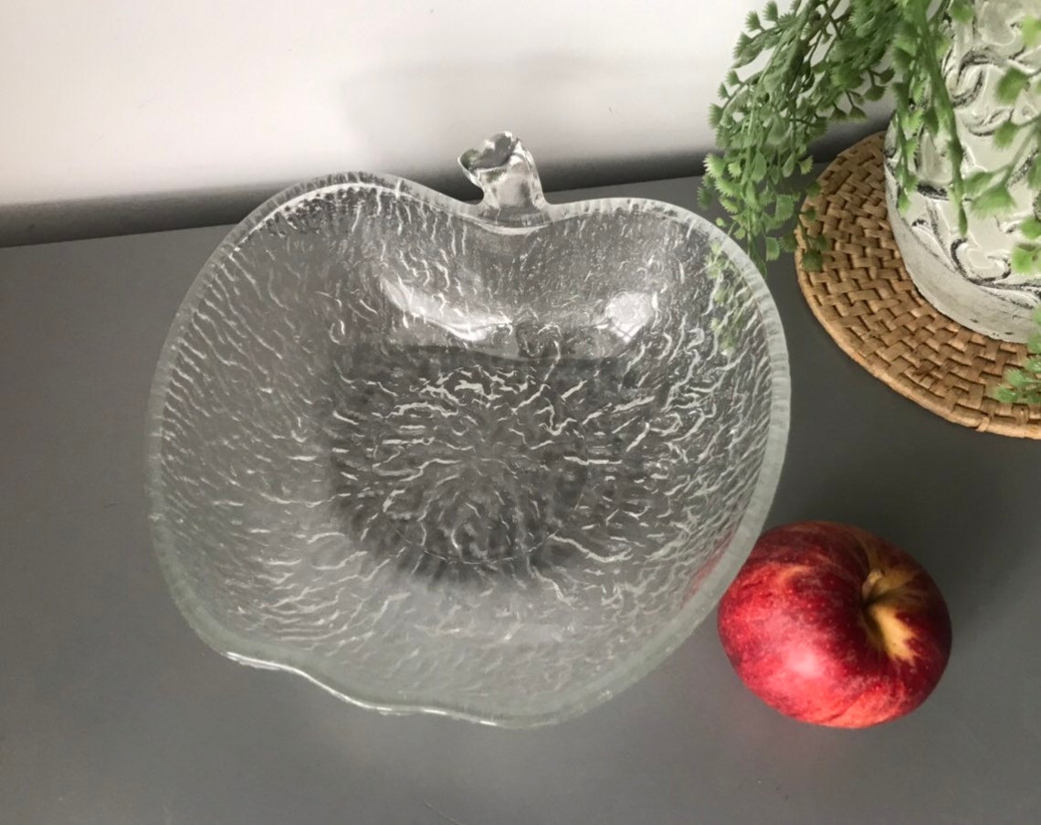 Mid Century Apple Shaped Glass Serving Bowl Etsy