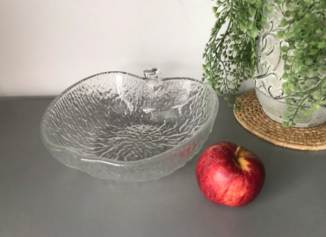 Mid Century Apple Shaped Glass Serving Bowl Etsy