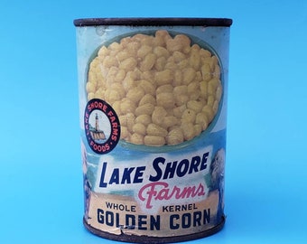 Corn Can Advertising Lake Shore Farms Tin Paper Label Port Washington Wisconsin