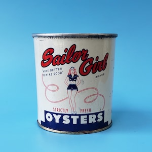 Oyster Tin Sailor Girl Brand Advertising Can Pint Size Chincoteague VA