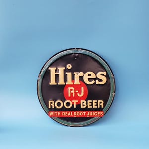 Hires Tin Sign Advertising Root Beer Metal Sign - 12 Inch - Antique Original