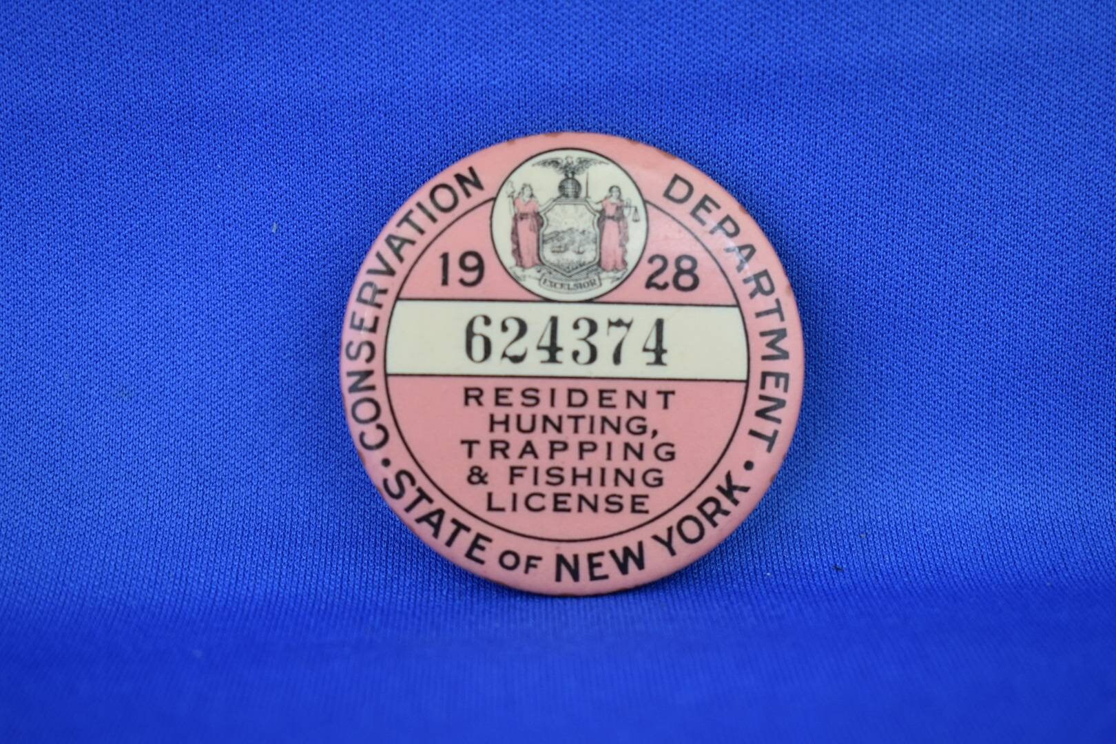 Hunting License Pinback Button New York 1928 Etsy