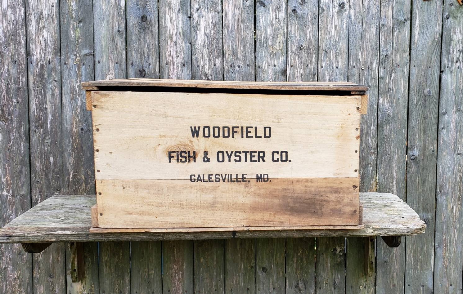 Wooden Box Woodfield Fish and Oyster Co. Seafood Crate From