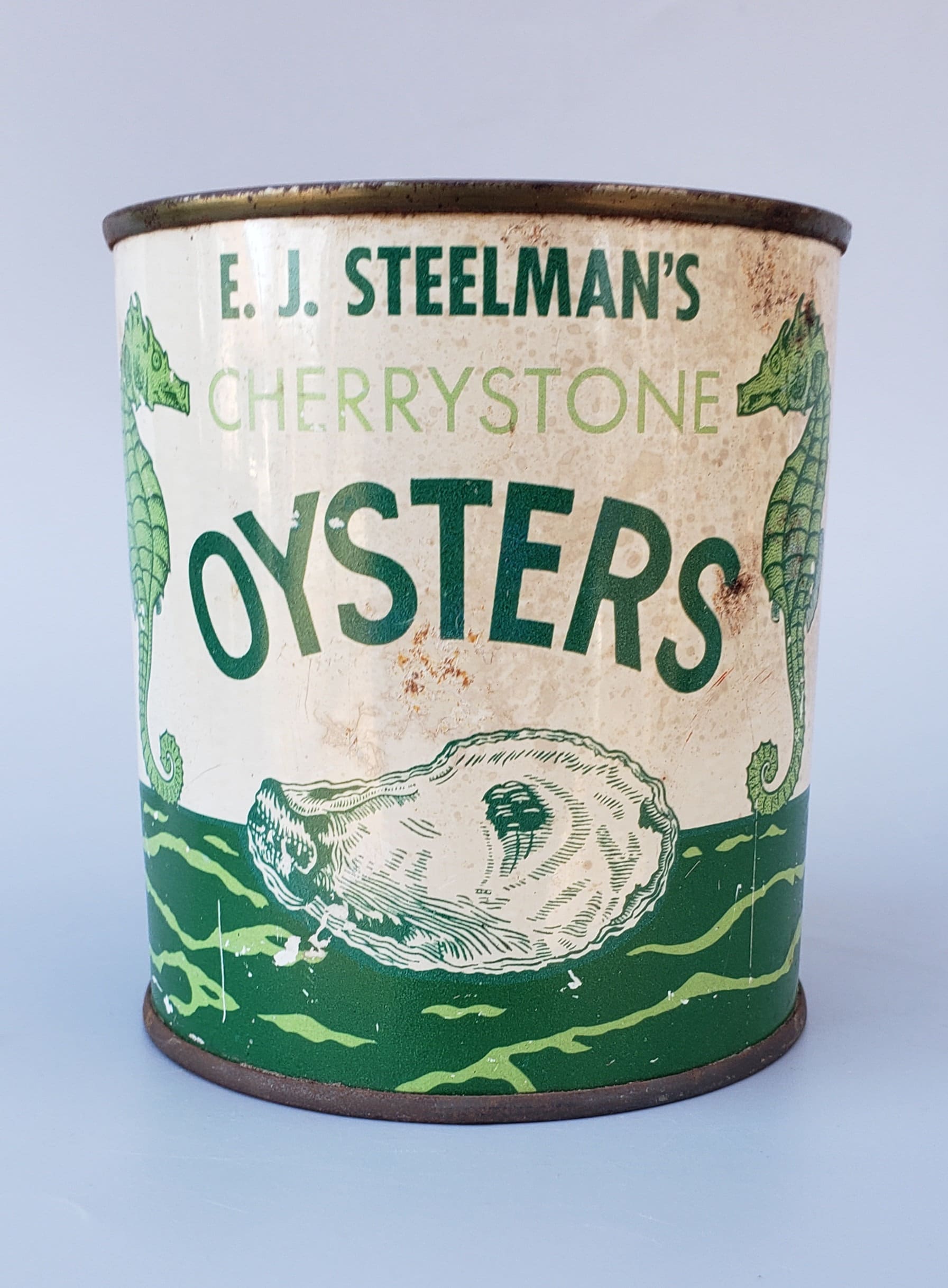 オープニング 大放出セール Pint Advertising Tin Oyster Can Cheriton Steelman J. E. From トップス