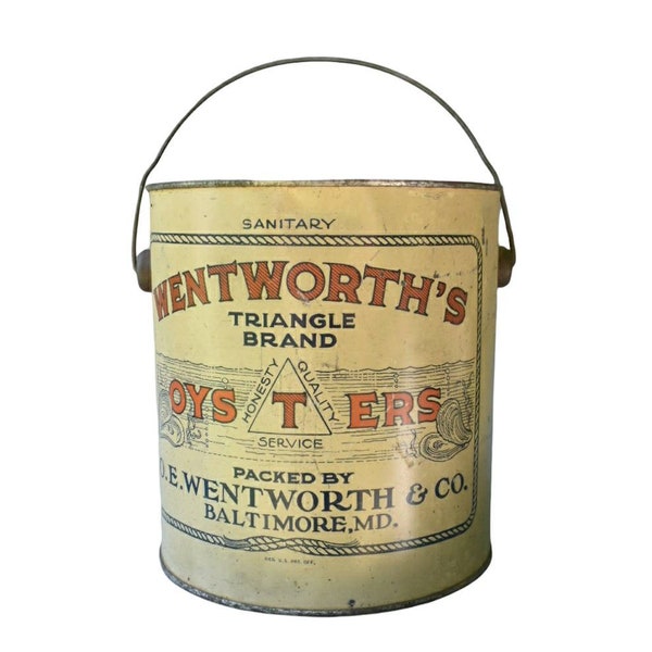 Oyster Can Wentworth's Triangle Brand Bail Handle Gallon Tin Advertising from Baltimore Maryland