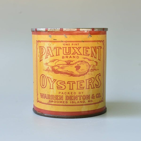 Vintage Oyster Tin Warren Denton Pint Size Advertising Can from Broomes Island Maryland