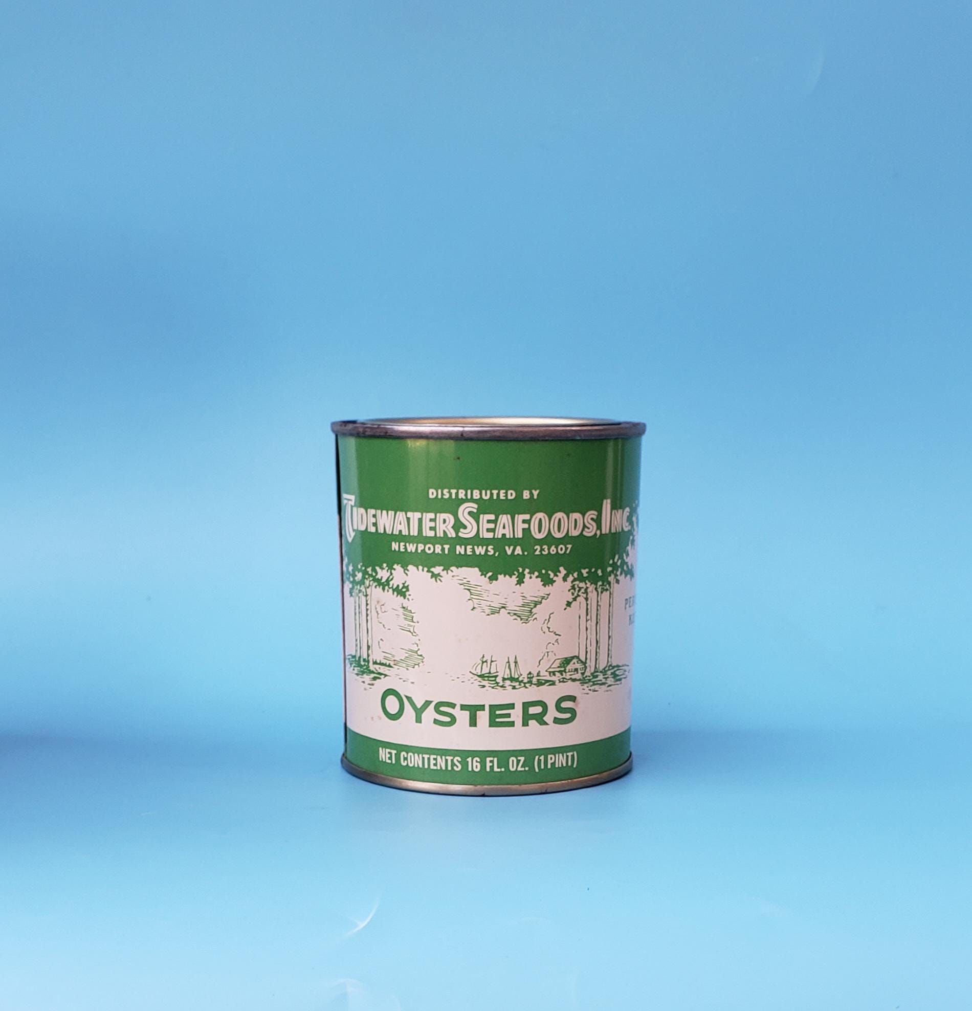 Oyster Tin Advertising Can from Tidewater Seafood Newport News Virginia Pint Size