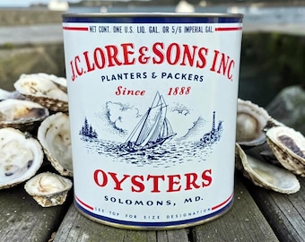 Oyster Tin J. C. Lore & Sons Gallon Size Oyster Can from Solomons Maryland