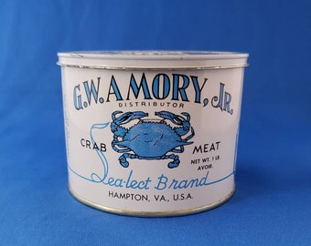 Crab Meat Tin Advertising Can - G.W. Amory Jr - Hampton Virginia