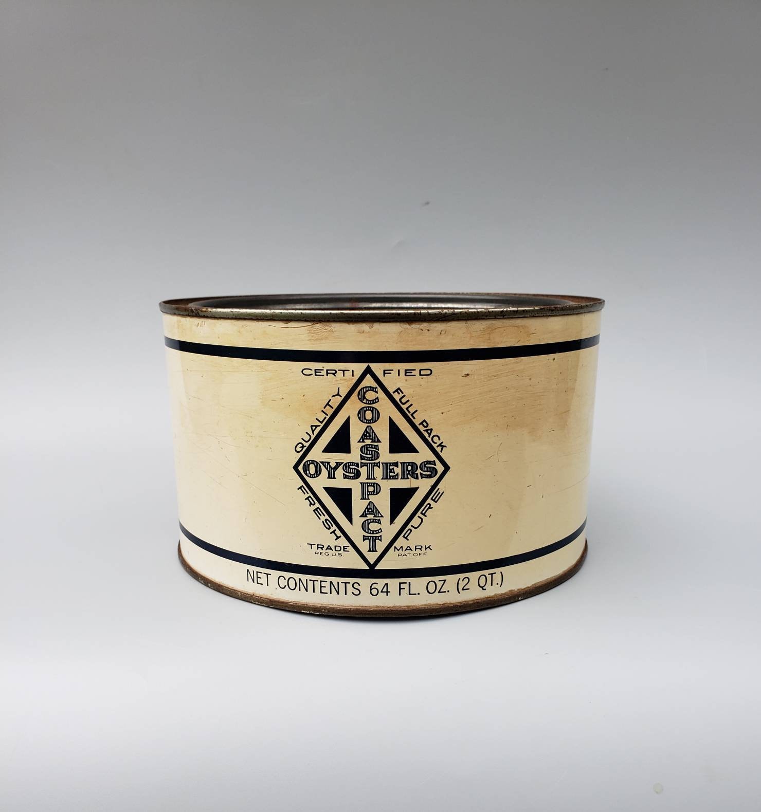 Vintage Oyster Tin Half Gallon Advertising Coastpact Can From Port