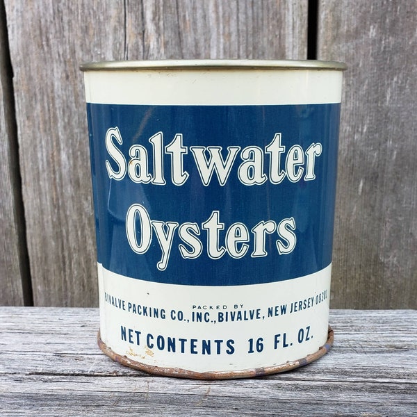 Oyster Can Pint Saltwater Oysters Advertising Tin from Bivalve New Jersey