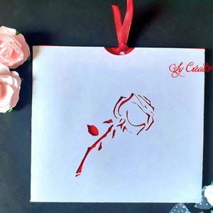 10 INVITATIONS / FAIRE-PART rose, mariage, rouge et blanc - entièrement personnalisable, couleur au choix