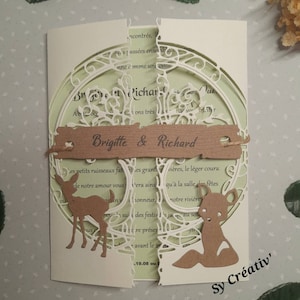 10 INVITATIONS / FAIRE-PART mariage theme forêt,  nature, bois, animaux, entièrement personnalisable, couleur au choix