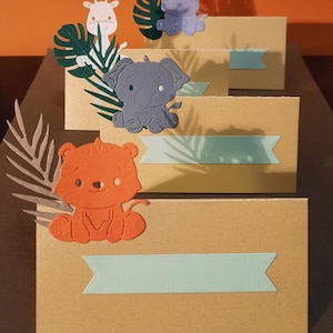 LOT mit 10 Tropen-Themen-Tischplatzmarkierungen, Tropen, Hochzeit, Taufe, Geburtstag, Löwe, Elefant, Giraffe