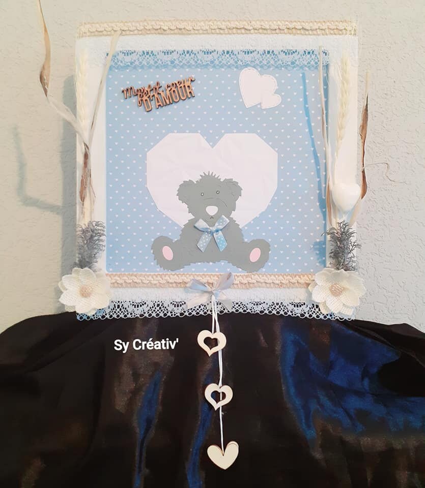 Tableau 3D Décoration Chambre Bébé, Ourson, Coeur, Cadeau, Naissance, Baptême, Noel, Anniversaire, C