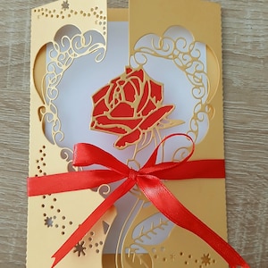 10 INVITATIONS / FAIRE-PARTS mariage rose rouge et or, personnalisé