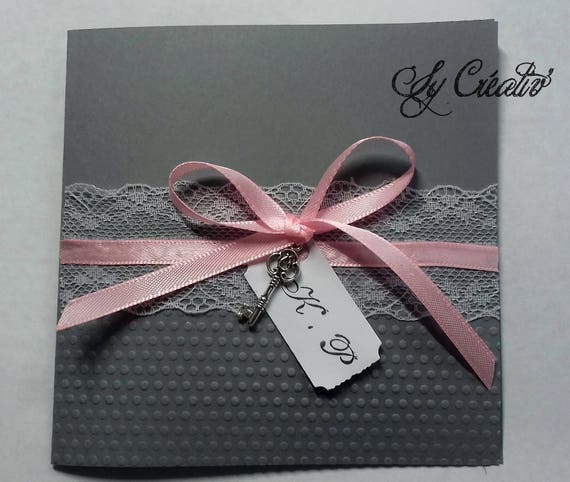 10 INVITACIONES / DO-PARTS boda de encaje chic, gris rosa blanco, cinta de  raso, papel en relieve, color de elección