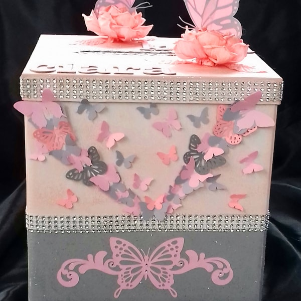 URNE, TIRELIRE PAPILLON anniversaire, baptême, mariage, enveloppe, gift box, personnalisée, toute couleurs