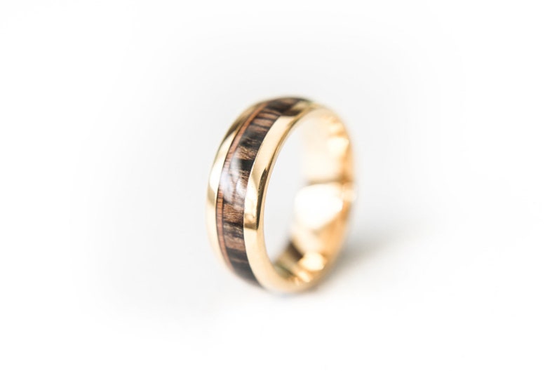 18k Gold Plated 8mm Koa Inlay Tungsten Wedding Band