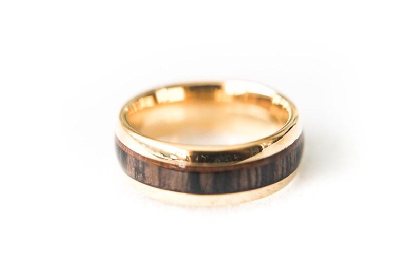 18k Gold Plated 8mm Koa Inlay Tungsten Wedding Band